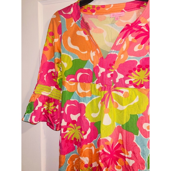 LILLY PULITZER PETUNIA PARADISE SILK BLEND FLORAL COLORFUL RESORT DRESS MEDIUM - Picture 4 of 5